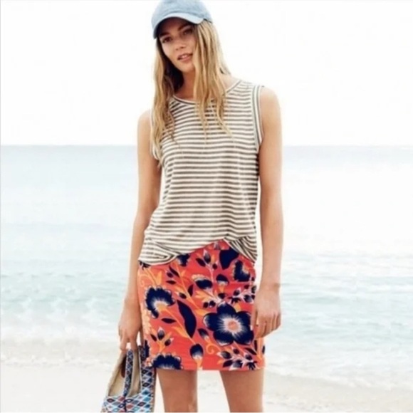 NWT J. Crew Linen Blend Mini Orange Floral Skirt - Picture 2 of 9